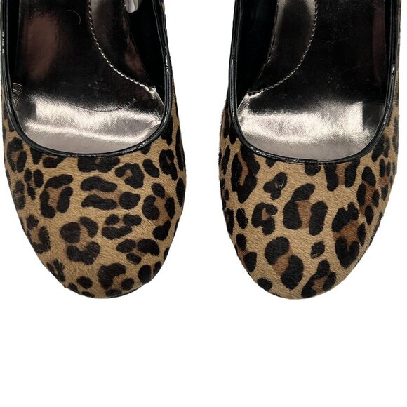 Merona Womens 9 Leather Fur Calf Hair Leopard Pumps Animal Print High Heel Shoes - Picture 6 of 13